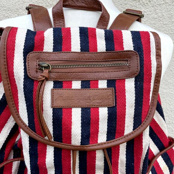 Vintage Y2K American Eagle Canvas Backpack Red White Blue Stripe display picture 1